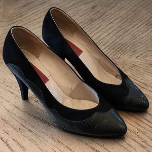 Leather snake skin suede vintage pumps size 38 made in France